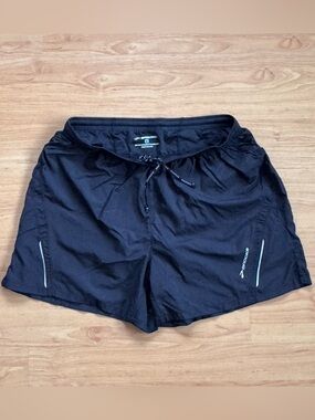 Brooks Equilibrium 5” Black Running Shorts Reflective Lines Velcro Pockets Large